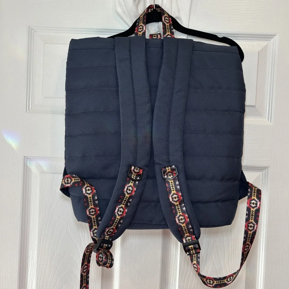Toms Adventurer Canvas‎ Navy Blue Backpack Large Unisex As Is Read Aztec Trim